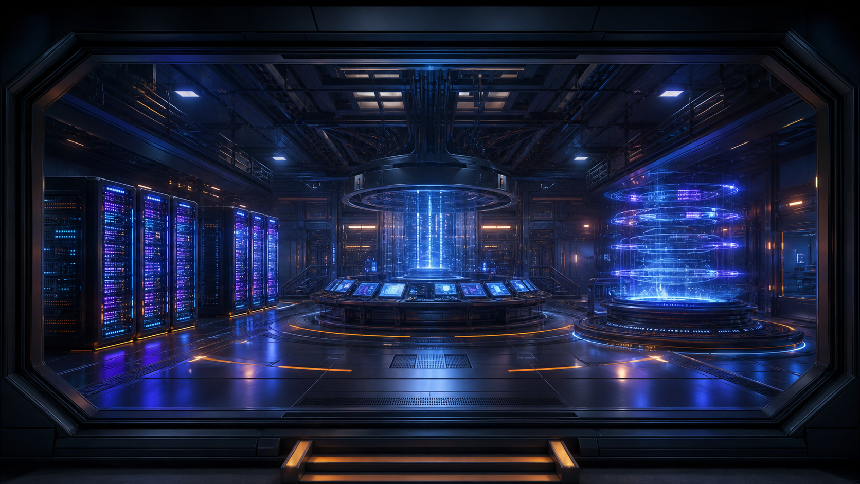 Interior 2.5D semirrealista do Datacenter API